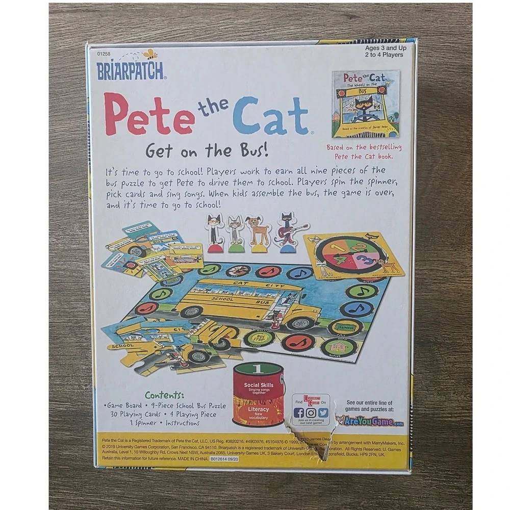 Pete the Cat Wheels on the Bus Game and Plush Doll with PJ Day Cloth Book Set